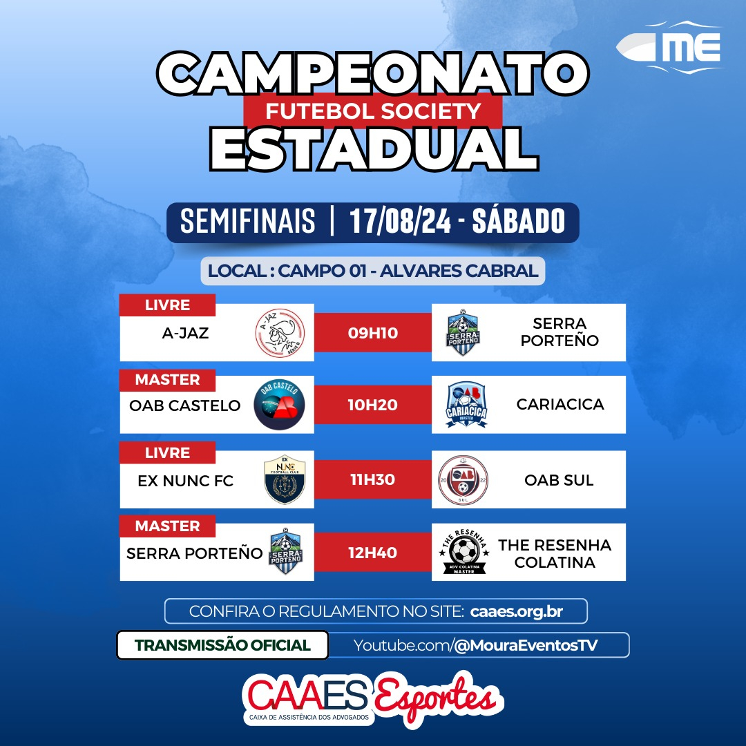 Fim de semana decisivo: equipes Master e Livre do Campeonato Estadual de Futebol CAAES disputam semifinais e finais