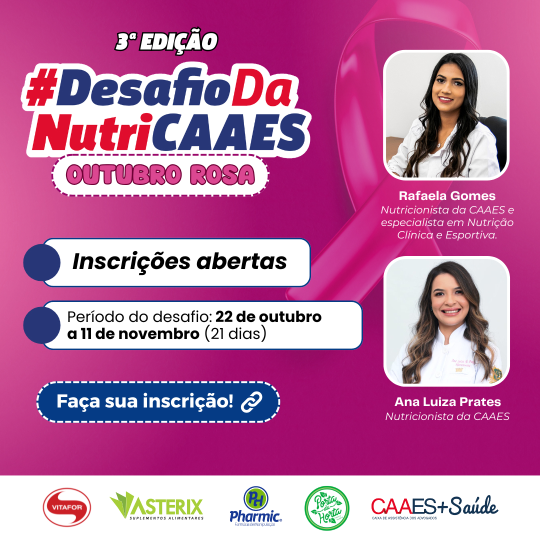 Inscrições abertas para o 3ª Desafio da Nutri (Edição Outubro Rosa). Vagas limitadas!