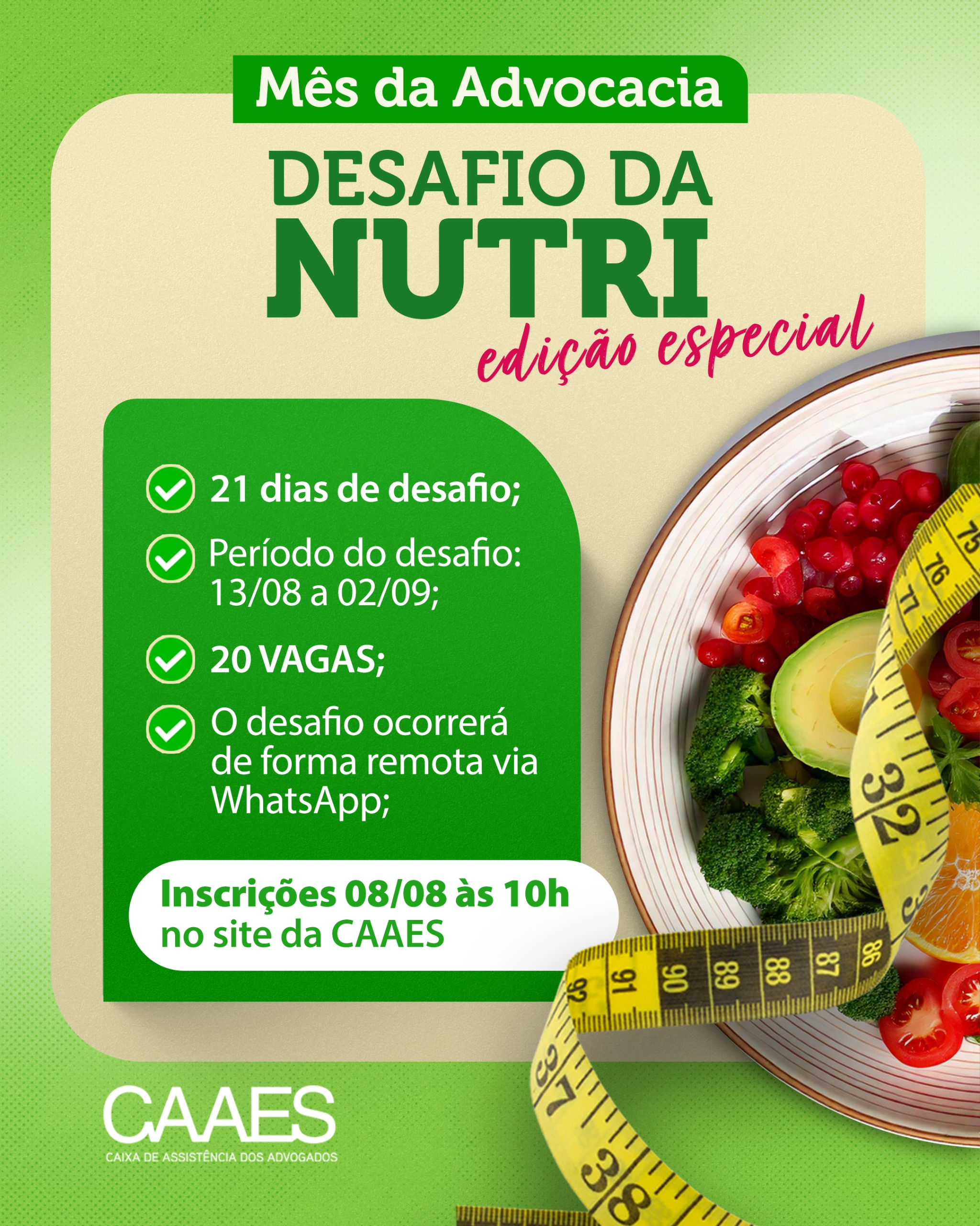 VEM AÍ: Desafio da Nutri especial Mês da Advocacia