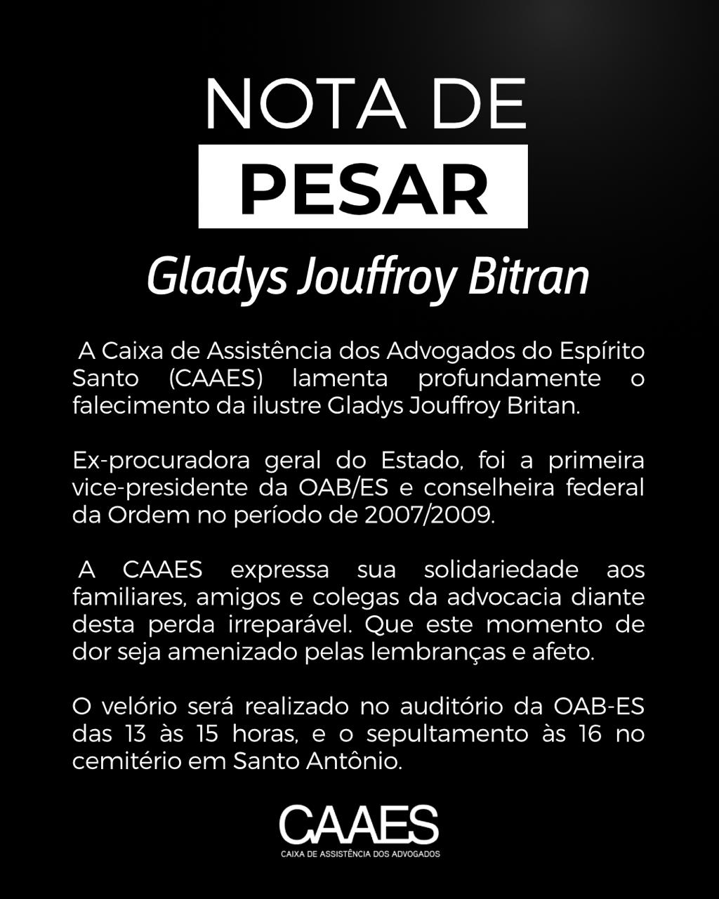 Nota de Pesar: Gladys Jouffroy Britan