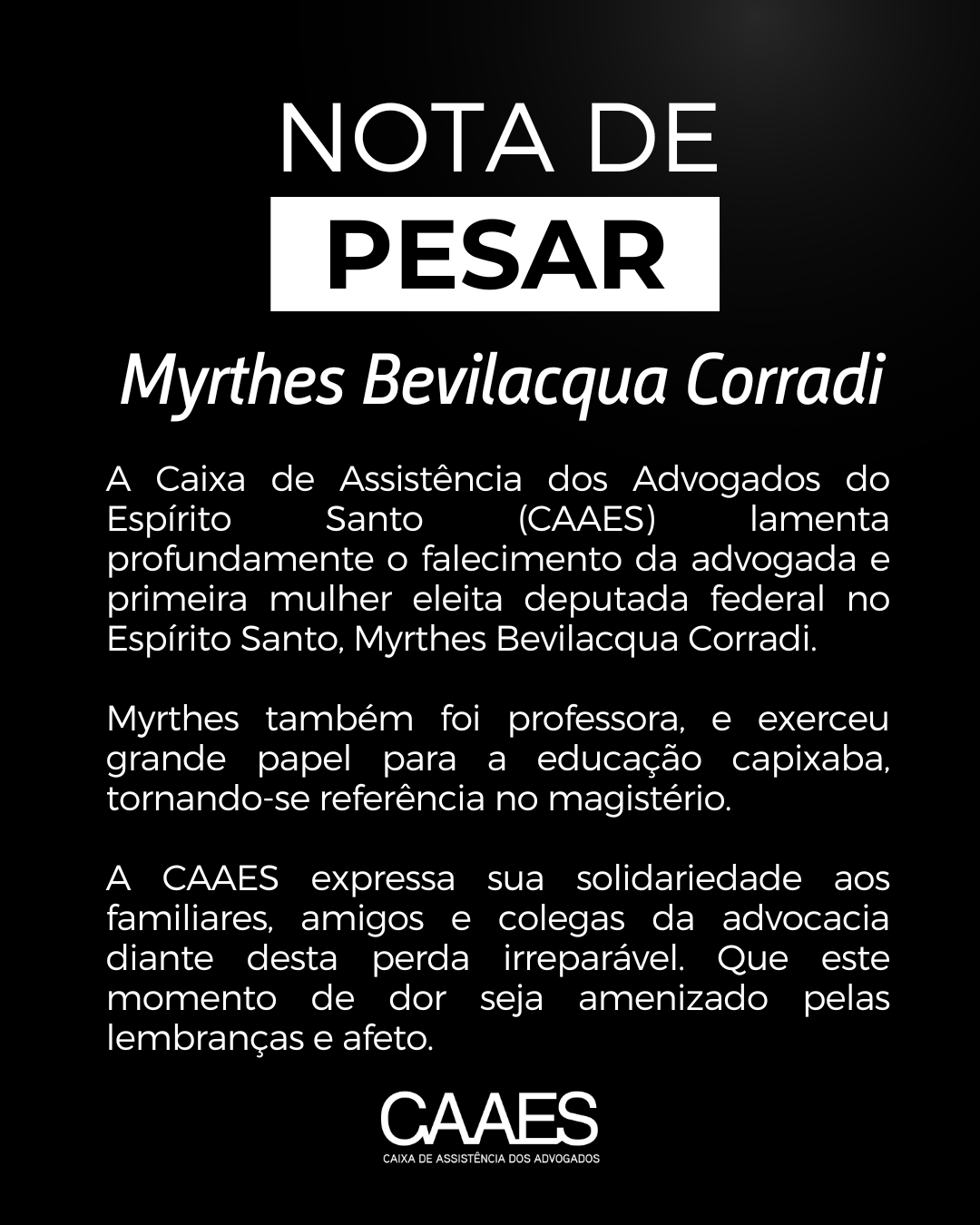 Nota de pesar: Myrthes Bevilacqua Corradi