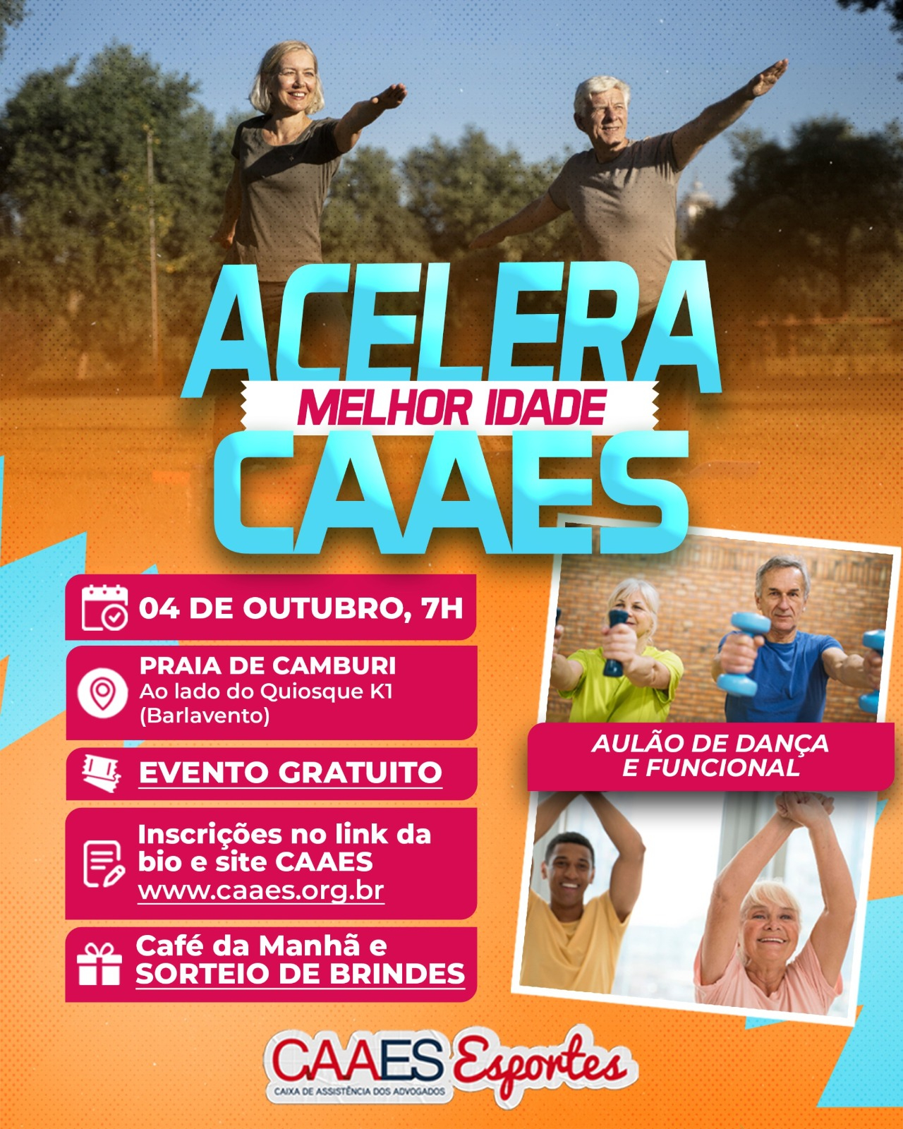 Acelera CAAES - edição Melhor Idade promove ação de saúde na Praia de Camburi