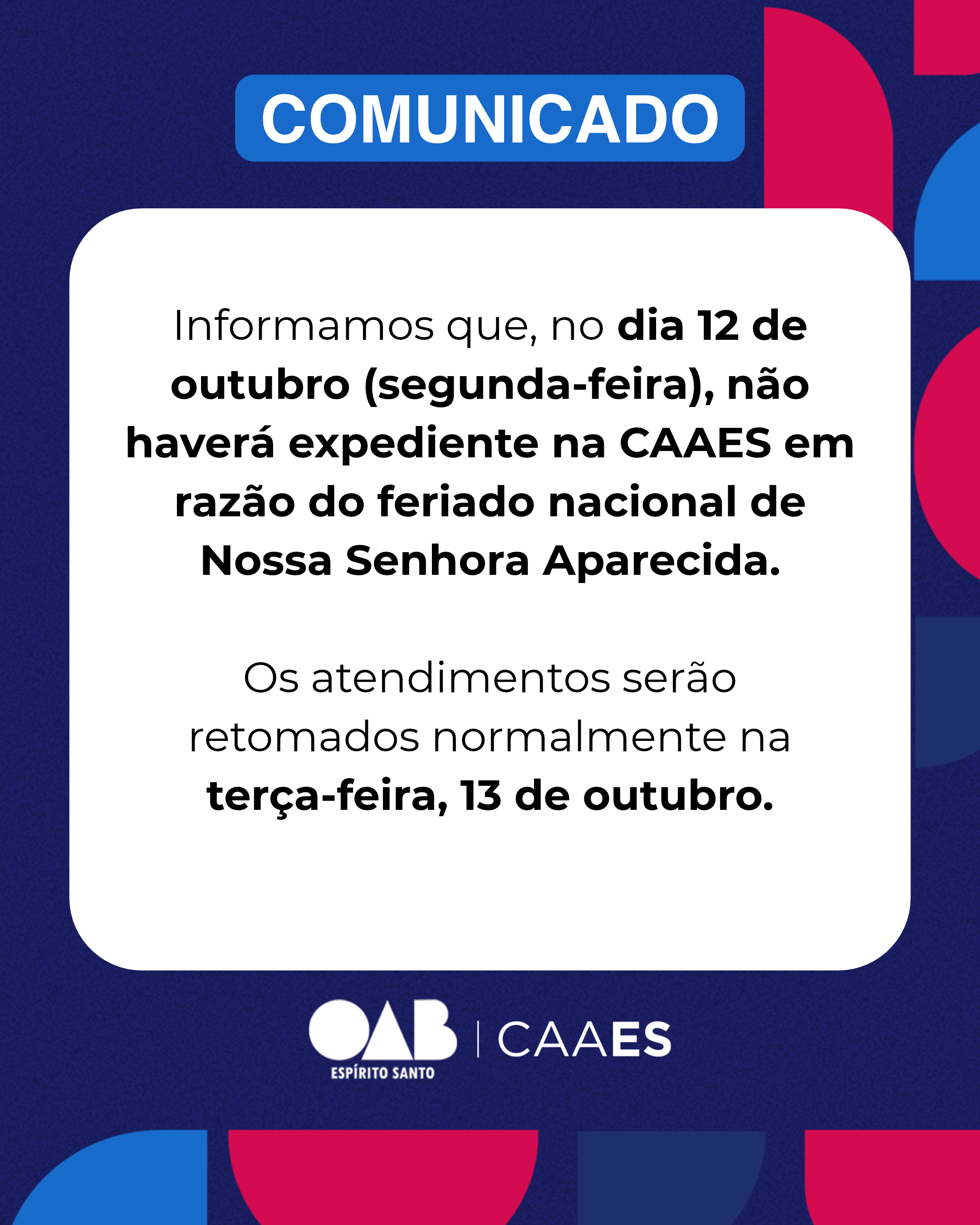 COMUNICADO | FERIADO