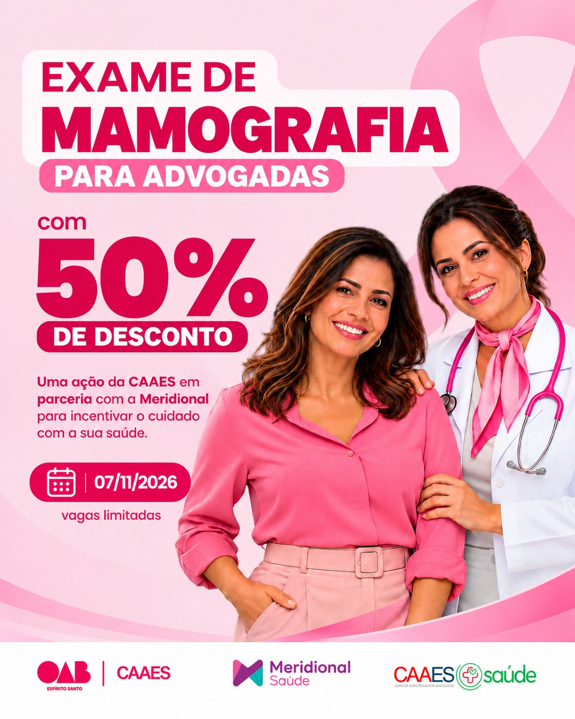 CAAES oferece mamografias com 50% de desconto para advogadas e dependentes